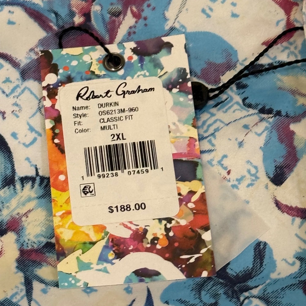 Robert Graham Durkin Mens 2XL Blue Floral Orchid Short Sleeve Button Down Shirt - Picture 2 of 9